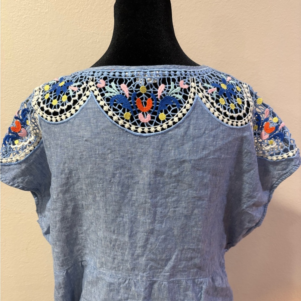 Boden Blue Embroidered Dress with Pockets - Picture 4 of 6